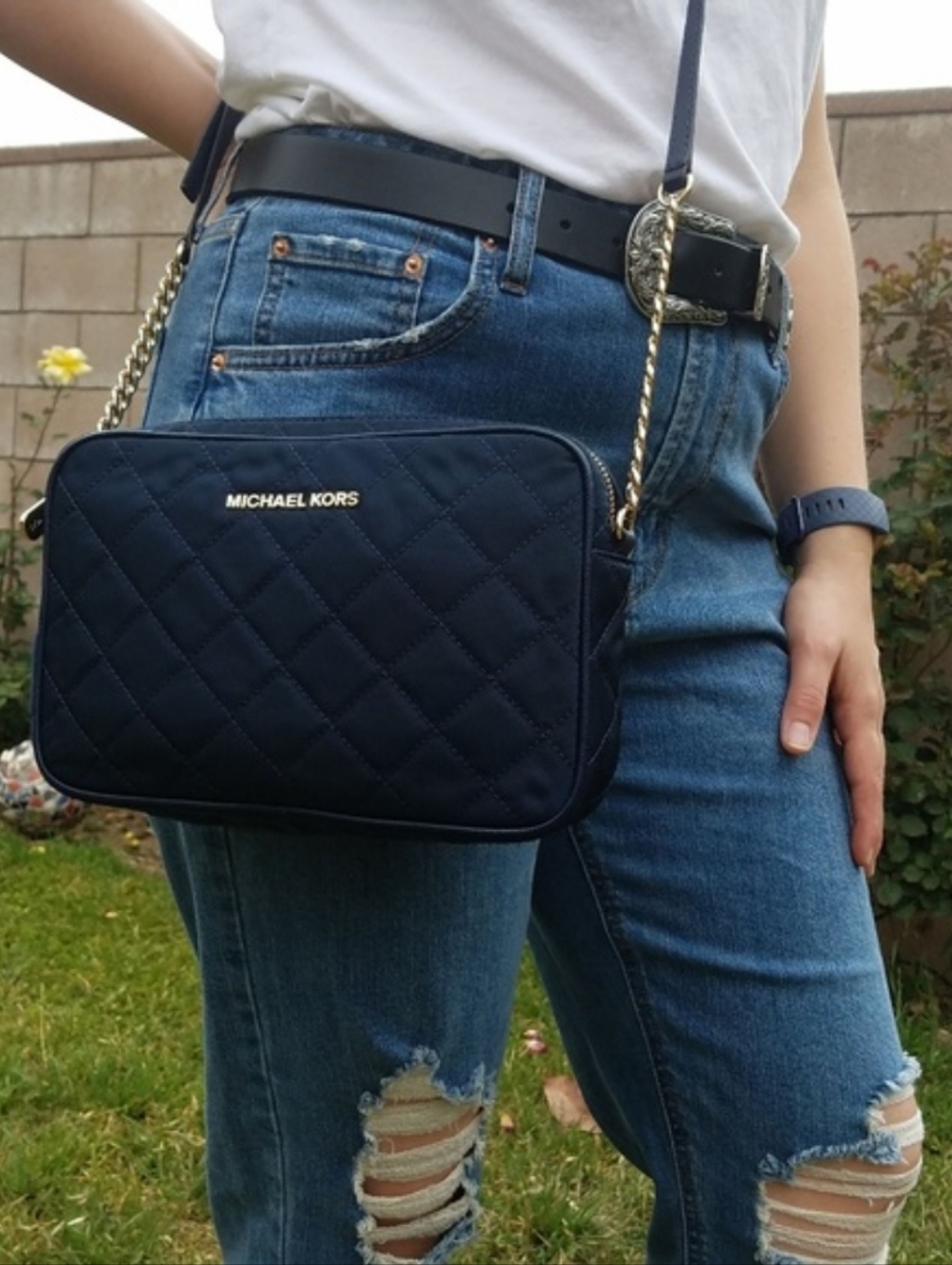 Michael Kors Jet Set Quilted Crossbody Navy